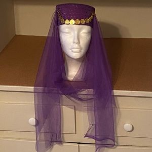 Costume Hat with Gold Detailing and Attached Scarf
